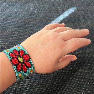 Indigenous Amazonian beadwork of Beaded Floral bracelet